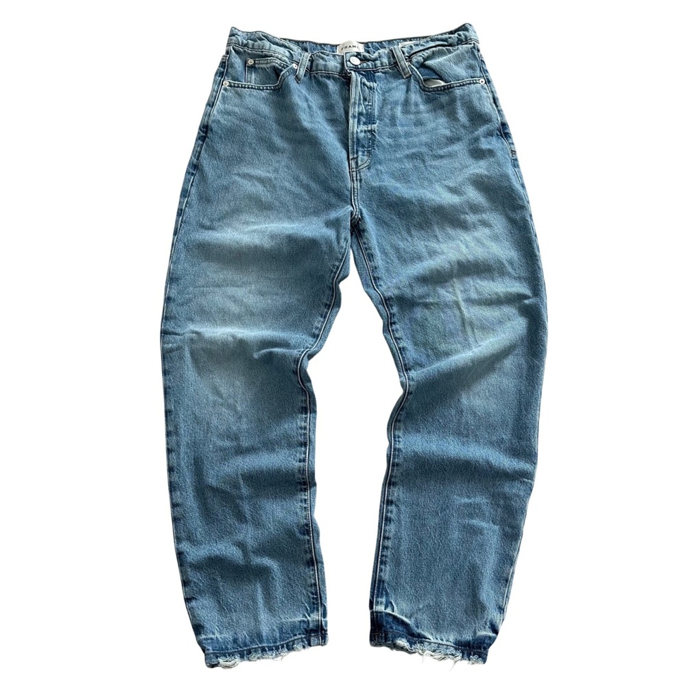 FRAME Le Mec Jeans Womens 30 Medium Wash High Rise Straight Leg Raw Hem Denim